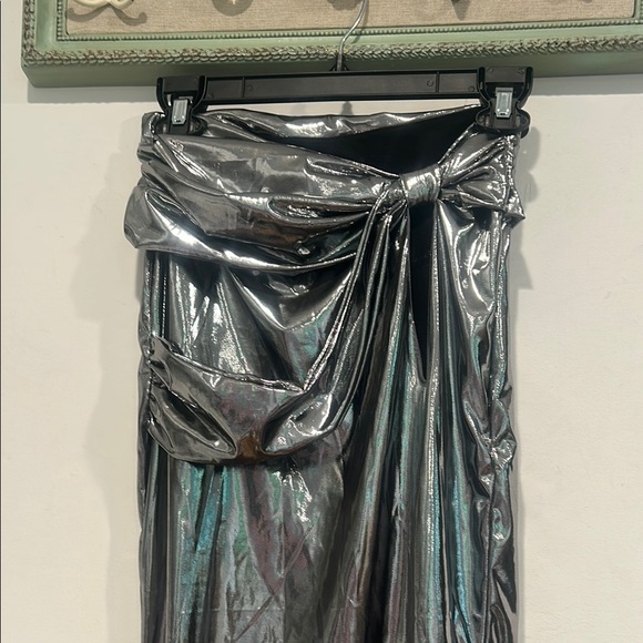 Current Mood Silver Maxi Pencil Skirt with Ruched Slit - Picture 2 of 8